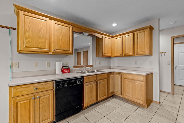 1382 S Kristopher Ave, Republic, MO 65738 - kitchen featuring black dishwasher, a sink, light countertops, light tile patterned floors, and recessed lighting