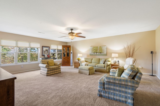 1749 Cedar Ridge Way, Branson West, MO 65737 - living room featuring light carpet and a ceiling fan