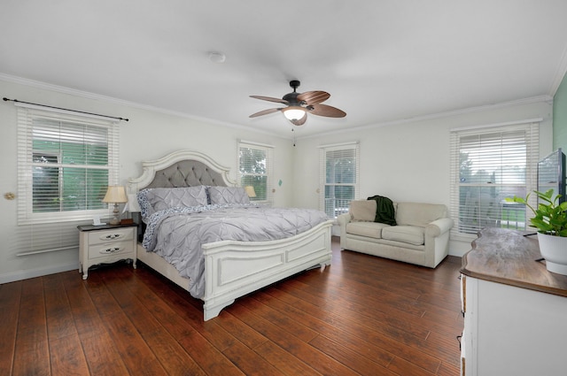 4402 Quail Run Rd, Ozark, MO 65721 - bedroom with crown molding, dark wood-style floors, baseboards, and a ceiling fan