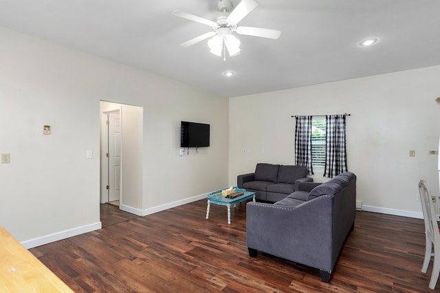 4402 Quail Run Rd, Ozark, MO 65721 - living room featuring a ceiling fan, dark wood-type flooring, baseboards, and recessed lighting