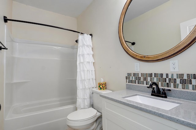 4402 Quail Run Rd, Ozark, MO 65721 - bathroom with shower / bathtub combination with curtain, tasteful backsplash, toilet, and vanity