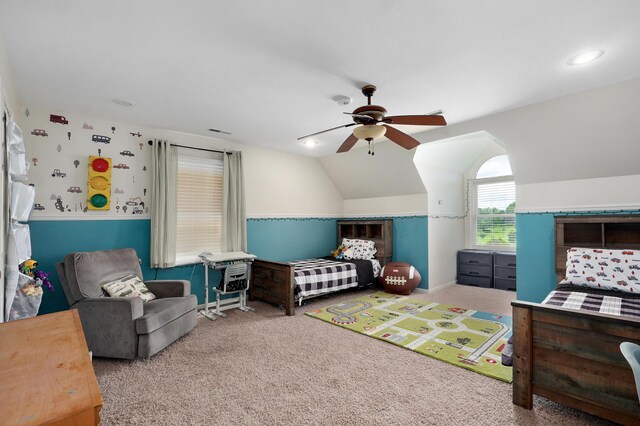 4402 Quail Run Rd, Ozark, MO 65721 - bedroom featuring carpet, lofted ceiling, ceiling fan, and baseboards