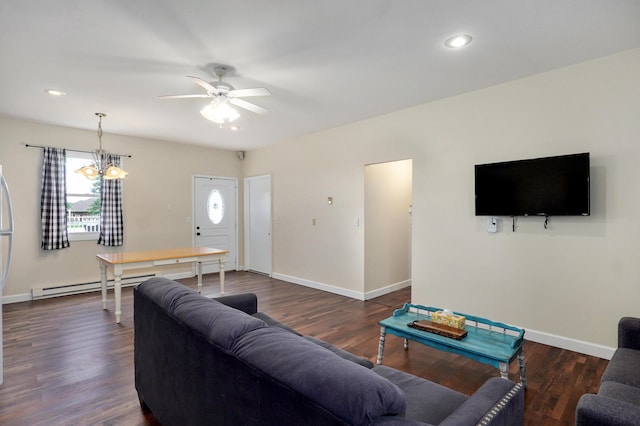4402 Quail Run Rd, Ozark, MO 65721 - living area featuring a chandelier, a ceiling fan, baseboards, and recessed lighting