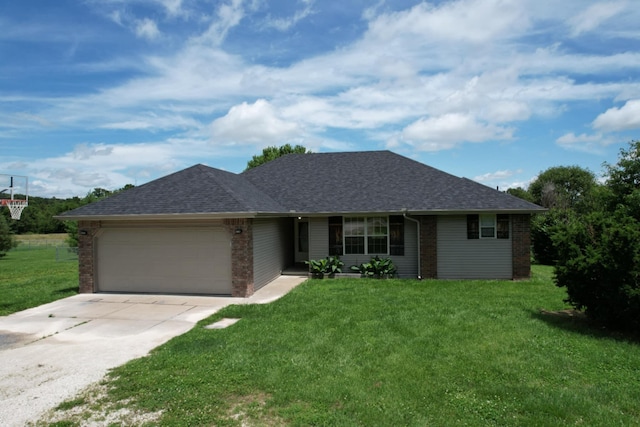 234 Stonefield Rd, Clever, MO 65631 - ranch-style home with a garage, brick siding, and a front lawn