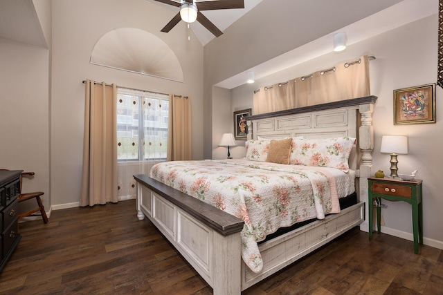 344 Wimbledon Dr Unit 7, Branson, MO 65616 - bedroom with dark wood finished floors, baseboards, a ceiling fan, and high vaulted ceiling