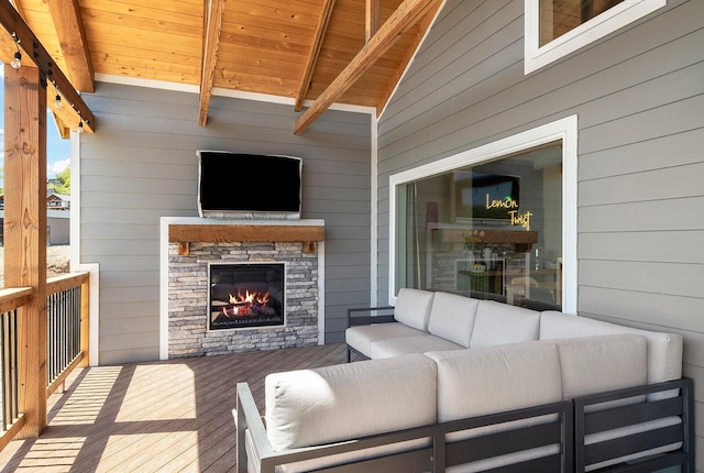 224 David Shawn Dr, Branson, MO 65616 - wooden terrace with an outdoor living space with a fireplace