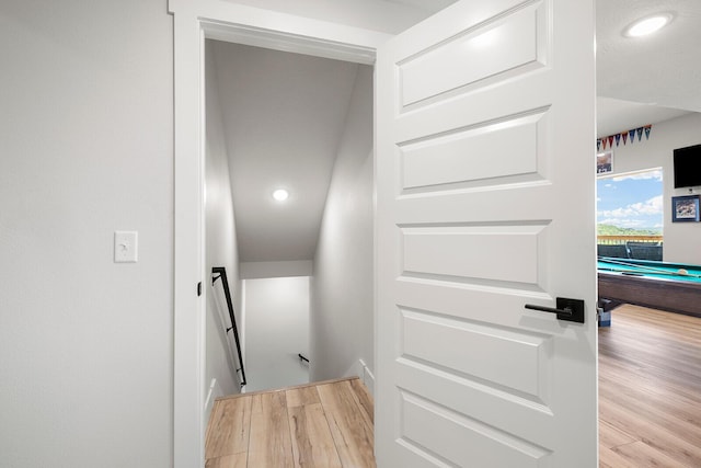 224 David Shawn Dr, Branson, MO 65616 - hallway featuring an upstairs landing, wood finished floors, and recessed lighting