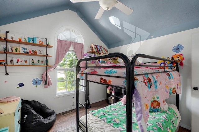 803 W Ridgecrest St, Ozark, MO 65721 - bedroom with wood finished floors, vaulted ceiling, ceiling fan, and baseboards