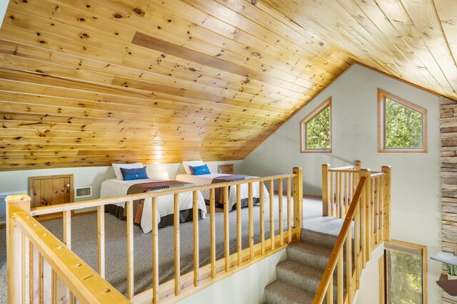 26517 Farm Rd Unit 1212, Eagle Rock, MO 65641 - stairs with wooden ceiling, vaulted ceiling, and carpet floors