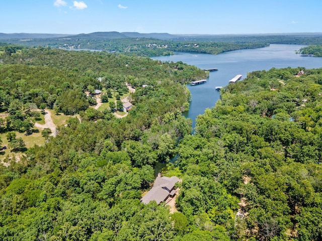 26517 Farm Rd Unit 1212, Eagle Rock, MO 65641 - aerial view of property and surrounding area with a water and mountain view and a heavily wooded area