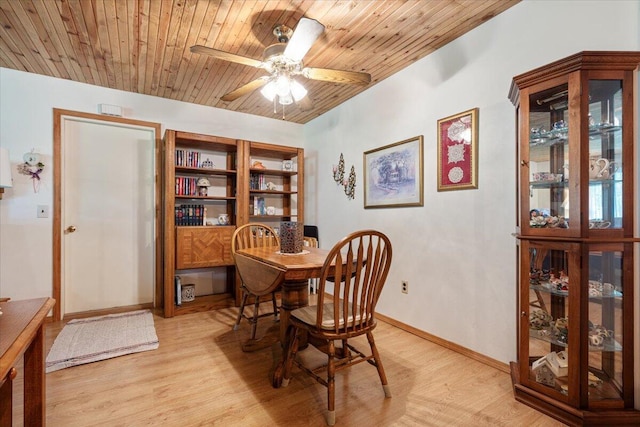 1900 State Highway 76, Anderson, MO 64831 - dining room with wood ceiling, light wood-style floors, ceiling fan, and baseboards