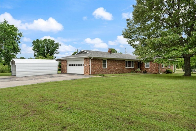 1900 State Highway 76, Anderson, MO 64831 - single story home featuring brick siding, driveway, a garage, a chimney, and a front yard