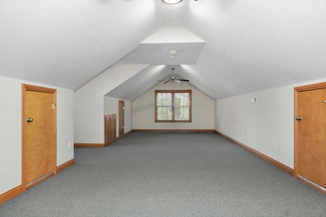 2411 W Dearborn St, Springfield, MO 65807 - additional living space with lofted ceiling, carpet, a ceiling fan, and a textured ceiling