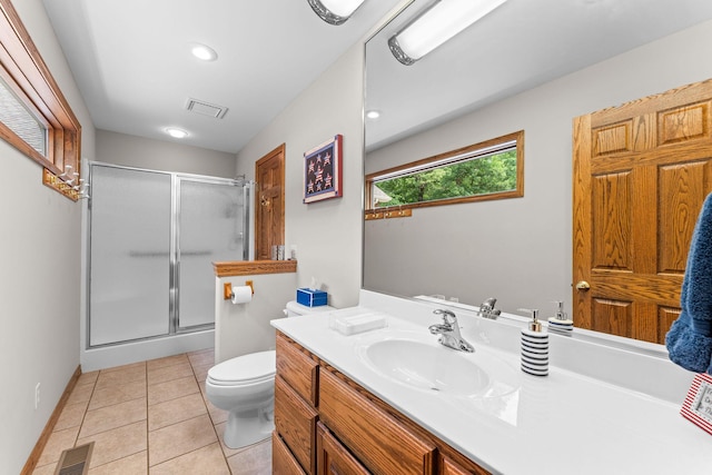 159 Oak Tree Point Ln, Shell Knob, MO 65747 - full bathroom with vanity, a shower stall, toilet, tile patterned floors, and recessed lighting