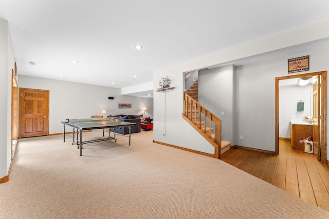 159 Oak Tree Point Ln, Shell Knob, MO 65747 - recreation room with baseboards, wood finished floors, and recessed lighting