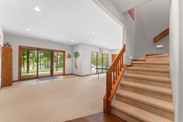 159 Oak Tree Point Ln, Shell Knob, MO 65747 - staircase with baseboards, recessed lighting, and wood finished floors