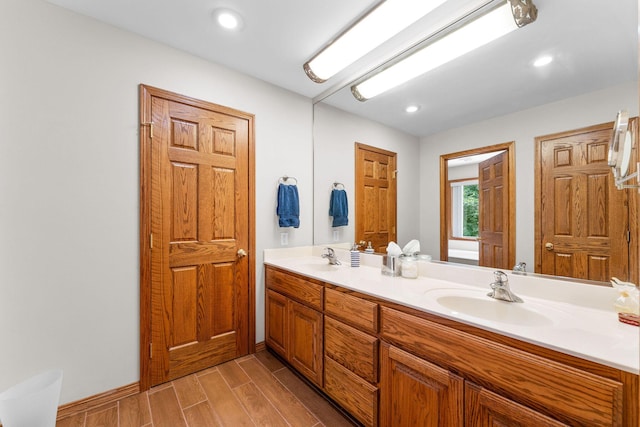 159 Oak Tree Point Ln, Shell Knob, MO 65747 - full bathroom with double vanity, wood finished floors, and recessed lighting