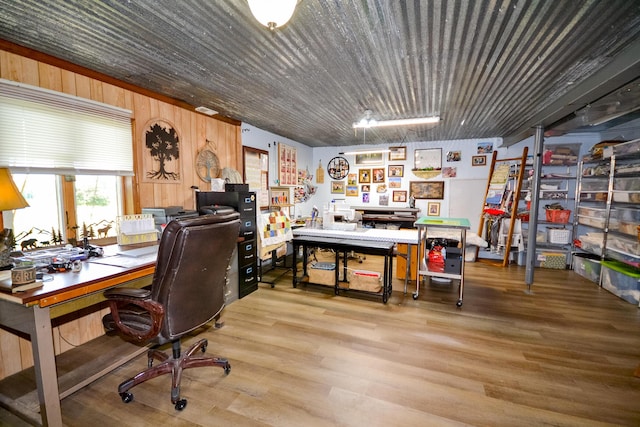 22920 Feaster Branch Rd, Warsaw, MO 65355 - office area featuring wood finished floors and wooden walls