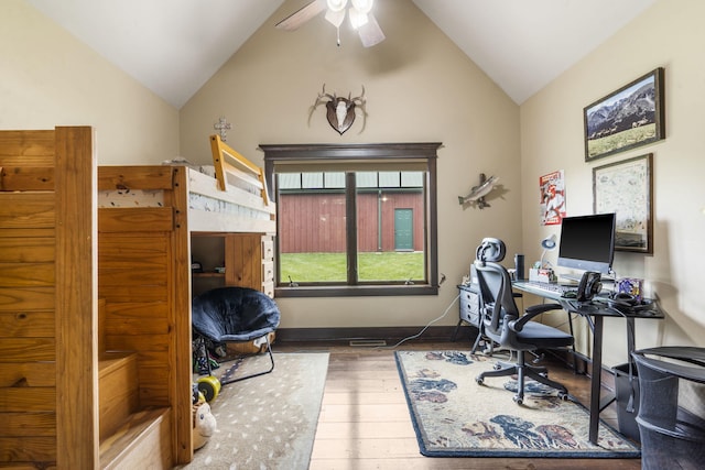 1029 Riverview Rd, Clever, MO 65631 - office space featuring vaulted ceiling, hardwood / wood-style flooring, and ceiling fan