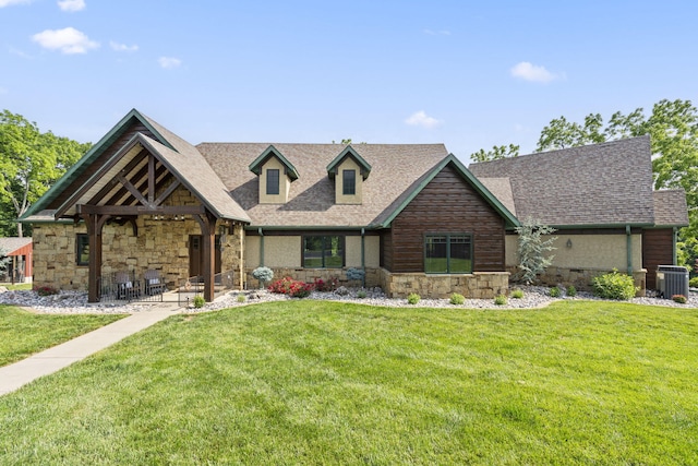 1029 Riverview Rd, Clever, MO 65631 - craftsman-style house with stone siding, a front lawn, and a shingled roof