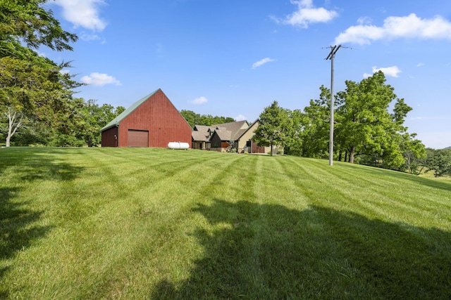 1029 Riverview Rd, Clever, MO 65631 - view of green lawn featuring a garage and an outbuilding