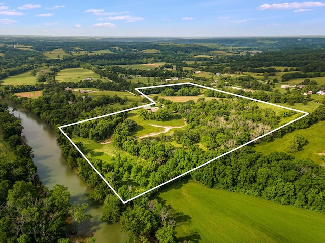 1029 Riverview Rd, Clever, MO 65631 - aerial view of sparsely populated area with property boundaries highlighted and a large body of water