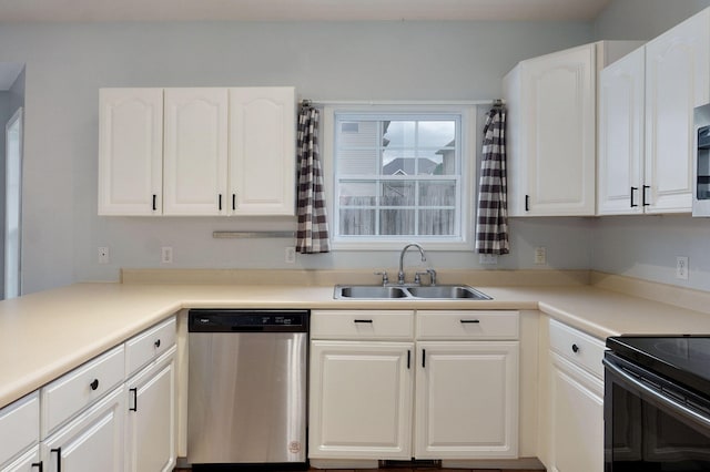 713 River Rock Ct, Nixa, MO 65714 - kitchen with dishwasher, electric range, white cabinetry, and light countertops