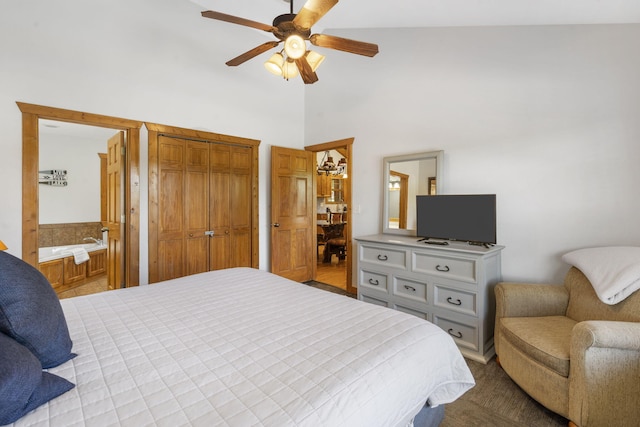 76 Bells Ave Unit 98, Branson West, MO 65737 - bedroom with a towering ceiling, a ceiling fan, and ensuite bathroom