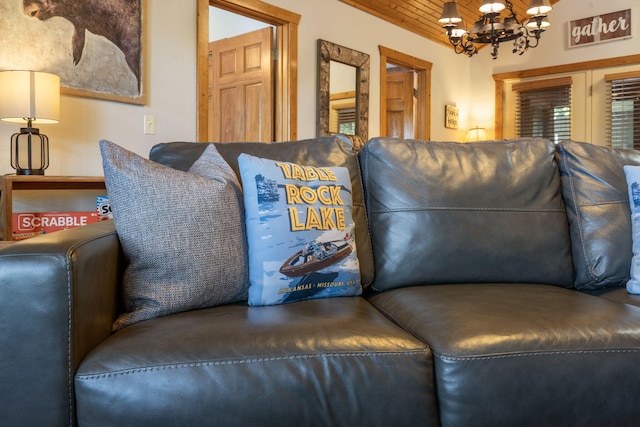 76 Bells Ave Unit 98, Branson West, MO 65737 - living room with a chandelier and wood ceiling