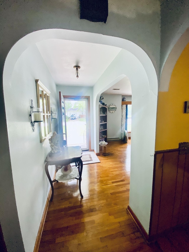 513 Meng St, Greenfield, MO 65661 - hallway with arched walkways, wood finished floors, and plenty of natural light