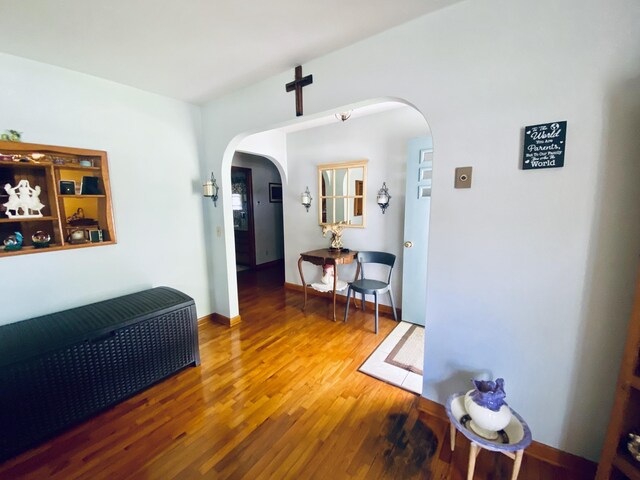 513 Meng St, Greenfield, MO 65661 - hallway featuring arched walkways and wood finished floors