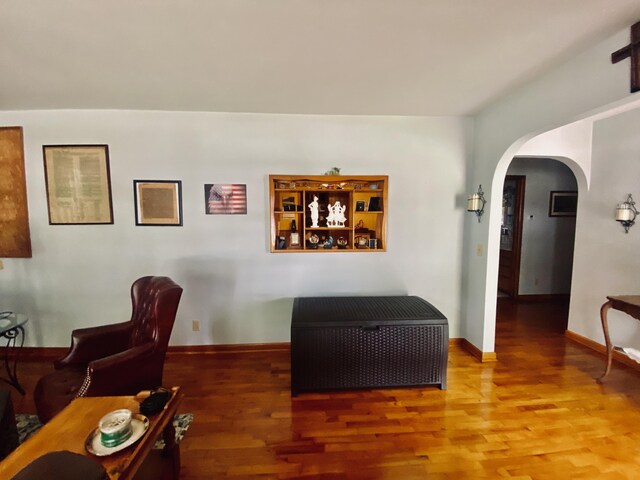 513 Meng St, Greenfield, MO 65661 - living room featuring arched walkways and wood finished floors