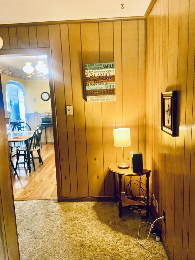 513 Meng St, Greenfield, MO 65661 - corridor with arched walkways, carpet, and wood walls