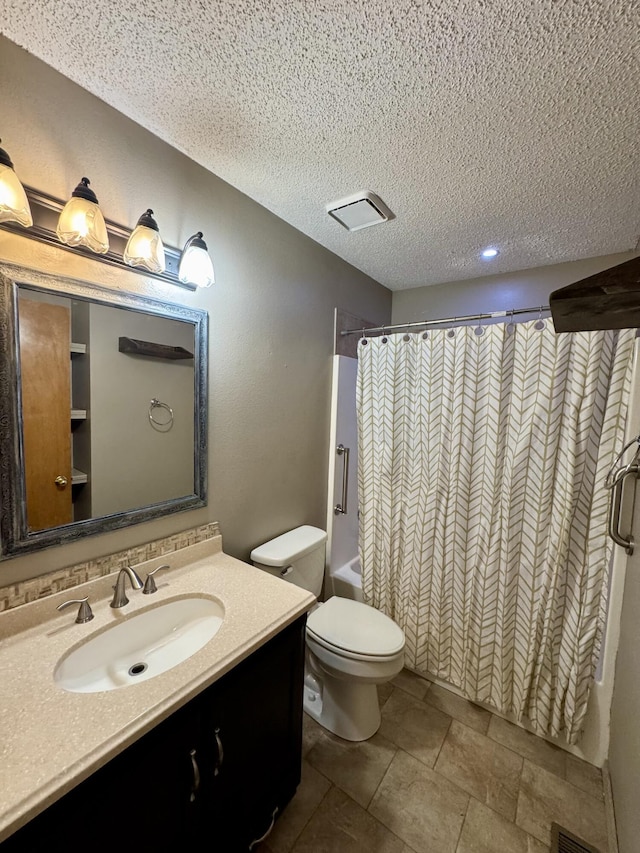 701 Barracuda Dr, Nixa, MO 65714 - bathroom featuring vanity, a textured ceiling, and shower / bath combination with curtain