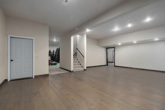 7607 N Angler Ln, Strafford, MO 65757 - finished basement with wood-type flooring, stairs, and recessed lighting