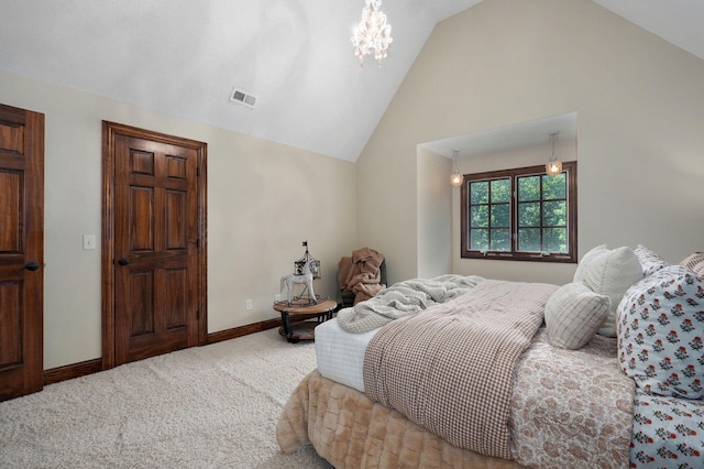 7607 N Angler Ln, Strafford, MO 65757 - carpeted bedroom with lofted ceiling and a chandelier