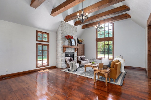 7607 N Angler Ln, Strafford, MO 65757 - living room featuring a chandelier, hardwood / wood-style flooring, and a fireplace