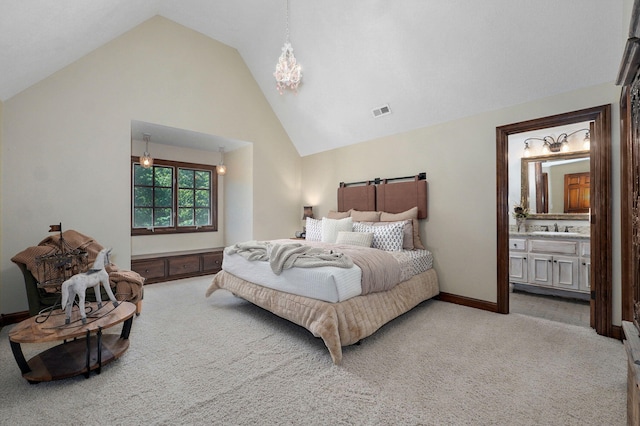 7607 N Angler Ln, Strafford, MO 65757 - carpeted bedroom featuring high vaulted ceiling and ensuite bathroom