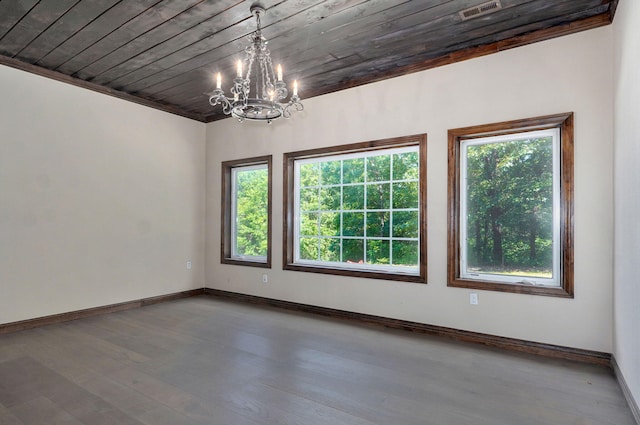 7607 N Angler Ln, Strafford, MO 65757 - spare room featuring healthy amount of natural light, a chandelier, wood finished floors, and wood ceiling