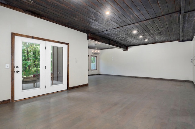 7607 N Angler Ln, Strafford, MO 65757 - unfurnished room featuring plenty of natural light, a chandelier, wood finished floors, and wood ceiling
