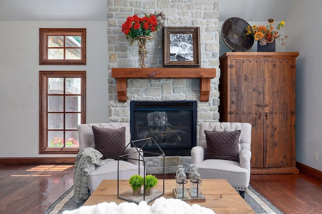7607 N Angler Ln, Strafford, MO 65757 - living area with wood-type flooring and a stone fireplace