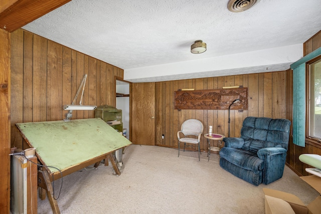 26307 Twin Rivers Dr, Shell Knob, MO 65747 - sitting room with wood walls, light carpet, and a textured ceiling