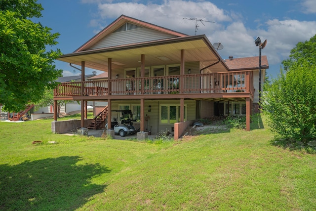 26307 Twin Rivers Dr, Shell Knob, MO 65747 - back of house with stairs, a wooden deck, and a lawn
