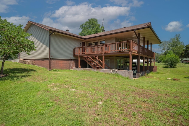 26307 Twin Rivers Dr, Shell Knob, MO 65747 - rear view of house with a wooden deck, a lawn, and stairs