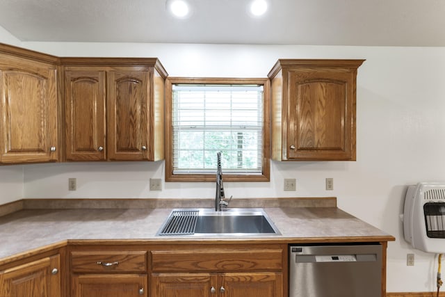 29474 Farm Rd Unit 1260, Golden, MO 65658 - kitchen featuring dishwasher, brown cabinets, heating unit, and recessed lighting