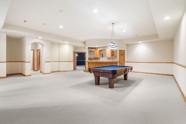 4156 E Division St, Springfield, MO 65802 - playroom featuring light colored carpet, recessed lighting, arched walkways, and billiards table