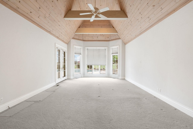 4156 E Division St, Springfield, MO 65802 - unfurnished room featuring wooden ceiling, carpet flooring, ceiling fan, and vaulted ceiling