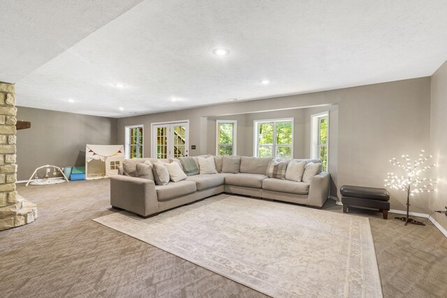 2504 W Fox Fire Ct, Nixa, MO 65714 - living room featuring carpet floors and recessed lighting