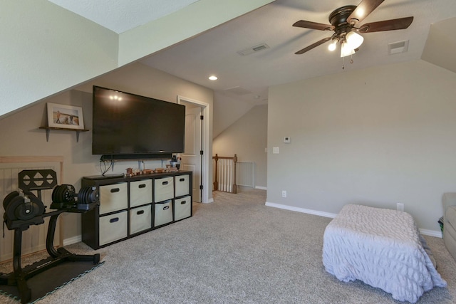 105 Deer Run, Willard, MO 65781 - living area with ceiling fan, carpet floors, lofted ceiling, and recessed lighting