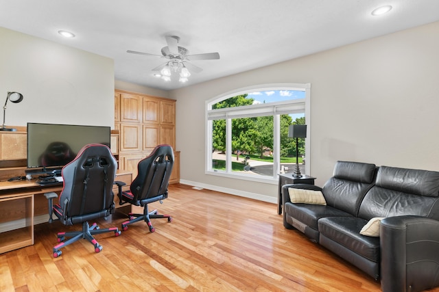 3702 E Dartmoor Ct, Springfield, MO 65802 - office space with light wood-style floors, a ceiling fan, and recessed lighting